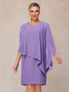 Tahiti Fitted Chiffon Dress With Overlay, Flowy Purple Chiffon Dress, Purple Flowy Chiffon Dress, Flowy Chiffon Dress With Overlay, Chiffon Dress With Overlay, Elegant Summer Dresses, Knee Length Shorts, Chiffon Material, Mother Of The Bride Dress