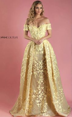 MNM Couture K3496 off-the-shoulder lace dress with trumpet skirt and intricate floral detailing. Floral Evening Gown, Short Sleeve Lace Dress, Mnm Couture, Collection Couture, Trumpet Skirt, Vestidos Vintage, A Line Gown, Dress Cover, Designer Gowns