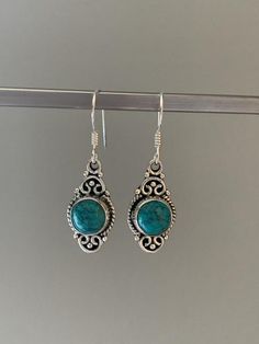 Turquoise earrings Round Turquoise Earrings For Gift, Turquoise Dangle Earrings Gift, Turquoise Drop Earrings For Gift, Turquoise Earrings With Ear Wire For Gift, Nickel-free Turquoise Earrings For Gift, Moonstone Teardrop Necklace, Silver Pinky Ring, Sterling Silver Turquoise Earrings, Turquoise Dangle Earrings