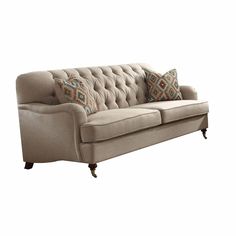 38' X 85' X 37' Beige Fabric Upholstery Sofa w2 Pillows Capitone Sofa, Beige Fabric Sofa, Button Tufted Sofa, Upholstery Sofa, Style Anglais, Traditional Sofa, Rolled Arm Sofa, Beige Sofa, Tufted Sofa