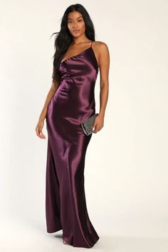 Dresses for Women | Best Women's Dresses Online - Lulus Dark Purple Bridesmaid Dresses, Purple Satin Dress, Dark Purple Dresses, Purple Gowns, Plum Dress, Purple Dresses, Purple Bridesmaid Dresses, One Shoulder Gown, Purple Satin