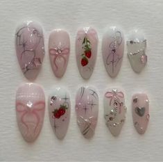 24pcs Almond Shape press on nails handmade  | eBay Fake Nails With Glue, Pretty Gel Nails, Really Cute Nails, Soft Nails, New Nail Art, Nail Art Hacks, Nail Supply, False Nails, Fake Nails