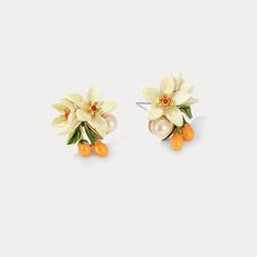 Selenichast Orange Blossom Earrings For Women, Enamel Flower Stud Earrings, Flower Jewelry For Girls, Birthday Gift Ideas For Her Elegant Enamel Drop Flower Earrings, Spring Flower Enamel Earrings, Elegant Flower Shaped Enamel Earrings, Enamel Earrings For Wedding, Elegant Orange Flower Earrings, Enamel Drop Flower Earrings, Vintage Enamel Flower Earrings, Enamel Clip-on Earrings As Gift, Elegant Orange Spring Jewelry