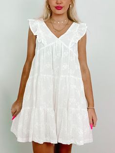 Dresses | Sassy Shortcake - Sassy Shortcake V-neck Broderie Anglaise Mini Dress For Summer, Summer V-neck Mini Dress With Broderie Anglaise, White Broderie Anglaise Mini Dress For Spring, White Eyelet Dress For Day Out, Feminine Eyelet Mini Dress, White V-neck Mini Dress With Broderie Anglaise, White Eyelet Mini Dress Feminine Style, White Sleeveless Eyelet Mini Dress, White Broderie Anglaise Mini Dress For Brunch