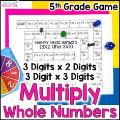 the multiply whole numbers game for 3rd grade students is shown with three dices and two