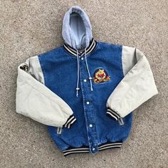 90s Xxxtentacion Winnie The Pooh Varsity Denim Jacket For Men's With Free Shipping Worldwide & Money Back Guaranteed Only On Universaljacket. Retro Cotton Outerwear For Streetwear, Sporty Cotton Denim Jacket For Streetwear, Vintage Denim Blue Outerwear For Streetwear, Vintage Hooded Denim Outerwear, Casual Cotton Varsity Jacket For Outdoor, Retro Denim Blue Outerwear For Streetwear, Vintage Cotton Denim Jacket For Outdoor, Retro Varsity Jacket With Pockets For Streetwear, 90s Long Sleeve Denim Jacket For Streetwear