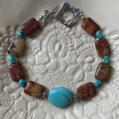 Earthy Turquoise Bracelet Jewelry, Rustic Turquoise Bracelets For Jewelry Making, Adjustable Jasper Jewelry In Turquoise, Southwestern Style Brown Bracelets For Gift, Southwestern Style Brown Bracelets Gift, Southwestern Style Brown Bracelets As Gift, Southwestern Style Brown Bracelet Gift, Southwestern Gemstone Beads Bracelet For Healing, Southwestern Gemstone Beads Healing Bracelet