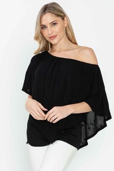 Versatile and convertible top featuring a pointed double overlay and stretchy elastic neckline. Crafted from lightweight, flowy, and breathable embroidered crinkle gauze material (no shrinkage) with a stretchy jersey inner layer. Can be styled off-shoulder, one shoulder, side shoulder, or strapless for a feminine and bohemian look. The relaxed, loose fit offers comfortable, flexible sizing and great coverage, suitable for customers of all ages. Perfect for everyday wear, casual occasions, matern Textured Summer Beach Tops, Textured Tops For Beach, Spring Season, Textured Tops For Beach In Spring, Textured Tops For The Beach In Spring, Textured Tops For Spring Beach Outings, Textured Beach Tops, Elegant Textured Tops For Summer, Elegant Textured Summer Top, Textured Stretch Tops For Summer