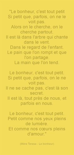 a poem written in french on yellow paper with the words'le bonneur, est