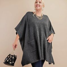 This Cozy Sweater Boast Open Sizing And Roomy Feel. Large Pockets And Round Neckline. Gray Oversized Poncho For Winter, Oversized Gray Poncho For Winter, Casual Soft Knit Poncho For Fall, Casual Soft Knit Fall Poncho, Casual Gray Long Sleeve Poncho, Gray Knit Poncho For Fall, Oversized Gray Poncho For Fall, Casual Oversized Soft Knit Poncho, Gray Oversized Casual Poncho