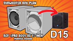 the subwoofer box plan is shown with an arrow pointing up to it