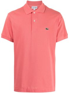 Salmon pink cotton Classic appliqué-logo polo shirt from LACOSTE featuring appliqué logo, polo collar, short sleeves and straight hem. Sporty Pink Polo Collar Top, Pink Cotton Polo Shirt With Polo Collar, Classic Pink Polo Shirt, Classic Pink Collared Polo Shirt, Sporty Pink Collared Polo Shirt, Pink Cotton Polo Shirt, Fitted Pink Polo Collar T-shirt, Pink Polo Collar Casual T-shirt, Pink Cotton Polo Collar T-shirt