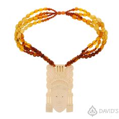 Amber Beads & Ivory Necklace Luxury Amber Spiritual Necklace, Carved Amber Spiritual Necklaces, Artisan Carved Amber Necklace, Carved Amber Round Beads Jewelry, Traditional Amber Jewelry With Carved Details, Carved Amber Amulet Jewelry, 5 Stone Ring, Ivory Necklace, Goddess Of Mercy