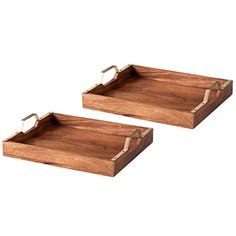 two wooden trays with handles on each side