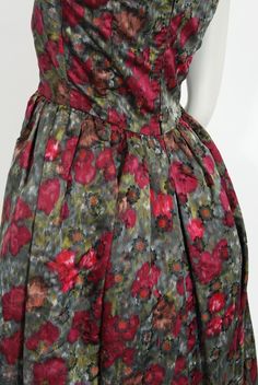 Vintage 1950's Claire Schaffel Floral Print Silk Off-Shoulder Cocktail Dress For Sale 4 1950s Style Lined Dress With Full Skirt, 1950s Vintage Fashion Silk Dress, 1950s Style Dress With Full Skirt And Lining, 1950s Style Lined Cocktail Dress, 1950s Silk Cocktail Dress, 1950s Style Silk Cocktail Dress, 1950s Style Silk Dresses For Vintage Events, 1950s Clothes, Off Shoulder Cocktail Dress