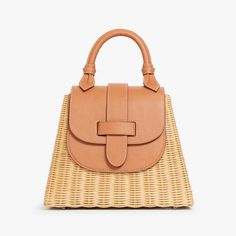 Leather Straw Bag With Top Handle And Bamboo Detail, Leather Straw Bag With Bamboo Handle And Top Handle, Luxury Leather Straw Bag With Bamboo Handle, Pamela Munson, Summer Handbags, Spring Accessories, Straw Handbags, Rattan Bag, Elegant Bags