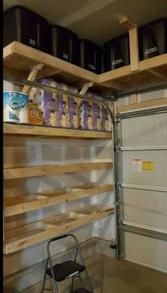 the inside of a storage room with lots of shelves