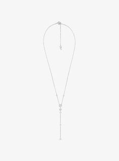 Elegant enough to pair with evening looks yet subtle enough to wear with knitwear this lariat necklace is endlessly versatile. Meticulously crafted from rhodium-plated sterling silver it features sparkling pavé accents . Keep it in focus by pairing it equally delicate studs. Luxury Sterling Silver Lariat Necklace, Luxury White Gold Lariat Necklace With Long Drop, Luxury Long Drop Lariat Necklace In White Gold, Luxury White Gold Long Drop Lariat Necklace, Luxury Lariat Necklace With Adjustable Chain For Evening, Luxury Evening Lariat Necklace With Adjustable Chain, Luxury Silver Lariat Necklace, White Gold Sterling Silver Lariat Backdrop Necklace, Luxury Silver Diamond Backdrop Necklace