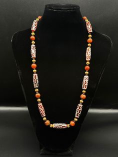 Old Himalayan Dzi Beads Necklace With Small Agate Beads Necklace Beaded Agate Mala With Round Beads, Traditional Agate Bead Jewelry 8mm, Traditional 8mm Agate Beads, Traditional Agate Bead Necklace 8mm, African Inspired Jewelry, Hippie Necklace, African Jewelry, Antique Earrings, African Inspired