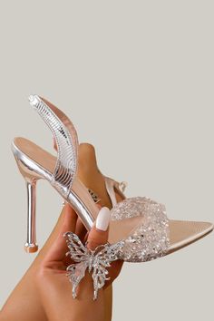 Elevate your style with our High-Heeled Pointed-Toe Metallic Rhinestone Sandals. These glamorous shoes feature intricate rhinestone details and an open toe design, perfect for showing off your pedicure. With a sleek stiletto heel and an ankle strap for added support, these sandals are both fashionable and functional. Made with high-quality materials such as PU leather lining and insole, as well as a durable PVC outsole, these sandals are sure to make a statement and elevate any outfit. In a beau Bandage Jumpsuits, Rhinestone Sandals, Leather High Heels, Plus Size Shopping, Toe Designs, Stiletto Heel, Easy Wear, Handbag Accessories