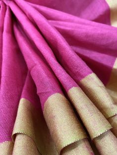 Solid color pink cotton by linen saree! Mix and match with different blouses and accessories!! -Fall attached Color : Pink with Beige Border Pink Slub Silk Dupatta, Unstitched Pink Handloom Blouse Piece, Traditional Pink Blouse Piece With Border, Festive Pink Blouse Piece With Border, Pink Unstitched Slub Silk Blouse Piece, Unstitched Pink Slub Silk Blouse Piece, Pink Slub Silk Saree In Traditional Drape, Unstitched Pink Traditional Wear With Border, Pink Self Design Slub Silk Saree