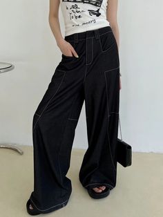 Pattern Type: Solid Pant Style: Wide Leg Pants Fit Type: Loose Elasticity: Slight Stretchy Material: Polyester, Cotton Loose Maxi Dress, Linen Shirt Dress, Party Dress Long Sleeve, Pants Fit, Shirt Dress Casual, Puff Sleeve Dresses, Flare Trousers, Pant Style, Straight Leg Trousers