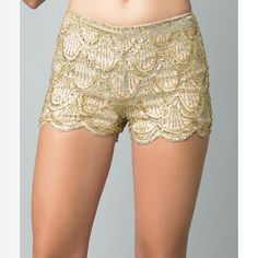 Exquisitely Sequinned Silk Shorts. Brand New With Tags. White Sequin Shorts, Gold Bottoms With Built-in Shorts For Summer, Glamorous Bottoms With Built-in Shorts, Elegant Fitted Above Knee Shorts, Elegant Fitted Above-knee Shorts, Gold Sequined Bottoms For Summer, Party Pants With Built-in Shorts, Summer Party Pants With Built-in Shorts, Elegant Embellished Gold Bottoms