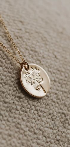 The Chrysanthemum flower is November's birth flower, so this November birth flower necklace is a great birth month flower birthday gift for friends, family, or even yourself. Its gold or sterling silver charm is hand-stamped with a Chrysanthemum flower design. It's the perfect personalized cute jewelry gift to celebrate your special someone's November birthday. Visit everaster.com to see this Chrysanthemum flower necklace and more birth flower by month jewelry. Everyday Flower Charm Jewelry, Spiritual Everyday Jewelry With Birth Flower, Everyday Spiritual Jewelry With Birth Flower, Gold Stamped Spiritual Jewelry, Everyday Flower Shaped Jewelry For Mother's Day, Everyday 14k Gold Filled Flower Jewelry, Spiritual Gold Flower Necklace With Flower Charm, Everyday Yellow Gold Flower Jewelry, Gold Flower Necklace For Everyday Wear