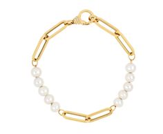 Sorellina Pearl Paperclip Chain Bracelet Modern Pearl Chain Bracelet, Bracelet Stack, Paper Clip, Pearl Beads, Chain Bracelet, Timeless Design, Yellow Gold, Bracelet, Beads