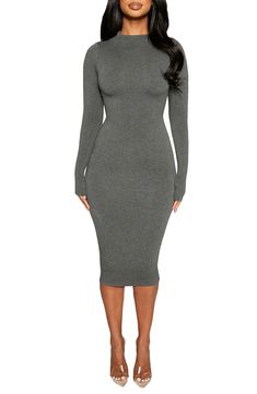 Long sleeves and a second-skin fit style a captivating, curve-enhancing dress made from a stretchy knit. Style Name:Naked Wardrobe Nw Long Sleeve Dress. Style Number: 6114802. Flattering Elastane Bodycon Dress, Winter Workwear Fitted Bodycon Dress, Fitted Bodycon Dress For Winter Workwear, Fitted Bodycon Dress For Work In Winter, Solid Long Sleeve Stretch Bodycon Dress, Solid Stretch Long Sleeve Bodycon Dress, Solid Color Stretch Long Sleeve Bodycon Dress, Solid Color Stretch Bodycon Dress With Long Sleeves, Ribbed Stretch Dresses