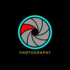 the logo for photography is shown in blue and grey colors on a black background with a circular