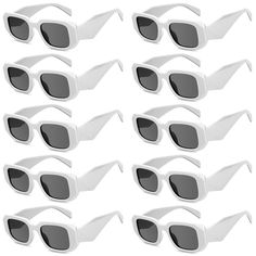 PRICES MAY VARY. PACKAGE INCLUDES:10 Packs party sunglasses;Color:White; good suitable for various of summer party and outdoor activities,like: kids birthday party,pool wedding party,carnival party,school cheerleaders,and group trips,bringing you joy and charm. AVANT-GARDE CREATIVE:Our newest retro design with thick rectangular frames,paired with irregular and thick legs,is perfect for bold,unique,and personalized trendsetters. UV PROTECTION SUNGLASSES:Rectangular sunglasses can filter out sunlight reflecting glare and protect your eyes from long-term harm by blocking 100% harmful UVA and UVB rays,bringing you clear vision. HIGH QUALITY MATERIALS:These retro rectangular sunglasses are made of polypropylene and reinforced metal hinges,which fit your face and can be worn comfortably for a lo Square Glasses Aesthetic, Glasses Aesthetic, Wedding Pool Party, Pool Wedding, Party Sunglasses, Sunglasses Uv Protection, White Product, Square Glasses, Vintage Eyewear