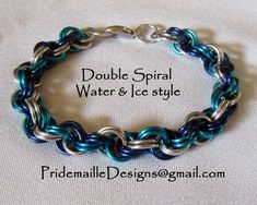 This bracelet is hand-made from anodized aluminum rings. These colors do not fade or stain your skin. It is very light weight so it won't hold you down. These bracelets are comfortable and quite flexible.  The Double Spiral weave is used for this bracelet. This looks great on men and women alike.  Thank you for your interest in Pridemaille Jewelry. Jump Ring Jewelry Diy, Homemade Flowers, Jump Ring Jewelry, Braided Bracelet Diy, Chainmaille Jewelry, Gift Crafts, Chainmail Jewelry, Water Ice, Matching Keychains