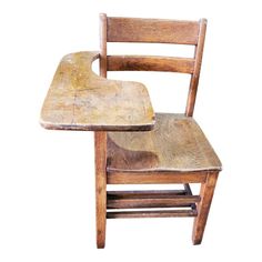 an old wooden chair and table on a white background