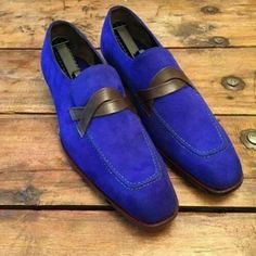 Handmade men's loafer shoes, royal blue suede shoes , men's Moccasin dress shoes sold by Leather Art 2020 on Storenvy Shoe For Men, Quality Leather Boots, Blue Loafers, Tassel Shoes, Custom Design Shoes, Blue Suede Shoes, Moccasins Mens, Tassel Dress, Dress Loafers