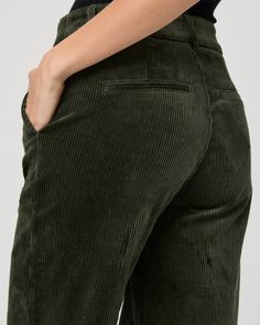 Crafted in supremely soft corduroy in a dark fern green shade, this high-waisted trouser pant is designed with a clean waistband, slash pockets at the front, and welt pockets at the back. Pair these elevated pants with the coordinating Tylee Jacket for a chic matching moment. | Danielle Trouser Pant - Dark Fern Green Corduroy | Size 00 Green Corduroy Bottoms For Work, Corduroy Tapered Leg Bottoms For Work, High Waisted Trouser Pants, Green Corduroy, Fern Green, High Waisted Trousers, Trouser Pants, Shades Of Green, Welt Pocket