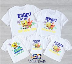 three matching shirts with the words,'daddy, sister, and brother on them