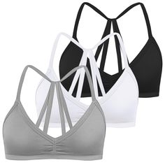 PRICES MAY VARY. 👙【Fabric】Our Women's sports bra are made from Nylon and Spandex fabrics for the ultimate skin-friendliness and comfort for you. 👙【Highlight 】The biggest highlight of the daily bra is the triangle cup、removable strap、removable padded and skin-friendliness. 👙【Washing Instructions】We recommend hand washing or machine washing in a mesh bag, do not recommend putting your bra in the dryer. 👙【Size】Please choose according to our size chart, we offer four sizes for you. 👙【100% SATIS Cheap Gym Camisole, Solid Strappy Sports Bra, Solid Color Strappy Sports Bra, High Stretch Sports Bra With Straps For Training, Strappy Gym Bra With Adjustable Straps, Strappy Stretch Workout Bra, Gym Bra With Adjustable Straps And Stretch, Strappy Sports Bra With Built-in Support, Sports Bra With Stretch Straps