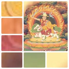 an image of a person on a horse in the middle of four color swatches