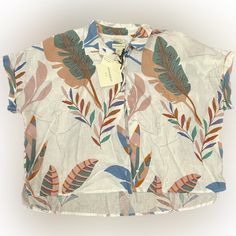 100% Linen Material Women’s Matching Shirt And Pants Set Plus Size Same Day Shipping Casual Cotton Blouse With Tropical Print, Casual Blouse With Tropical Print And Relaxed Fit, White Tropical Print Tops For Day Out, Casual White Top With Tropical Print, White Cotton Tops With Tropical Print, Casual White Tropical Print Top, White Tropical Print Blouse For Vacation, White Summer Blouse With Tropical Print, White Tropical Print Summer Blouse