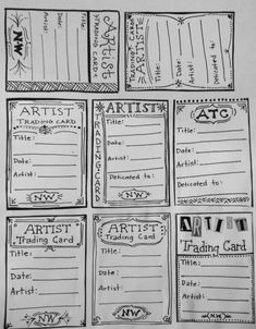 several different types of art cards on a piece of paper with the words arts and crafts written