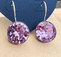 Large Purple Crystal Bezel Set earrings, Austrian Crystal, Large Round Drop Earrings, Bridesmaid gift, Gift for her, purple by frenchhouse on Etsy Bezel Set Earrings, Purple Diamond, Set Earrings, Earrings Bridesmaid