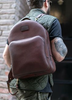 leather backpack, travel rucksack, brown leather rucksack for men, Large backpack,Laptop backpack, personalized gift, city backpack  ✔️ Features ⇅ Size: 43x31x16 cm (16.9x12.2x6.2 inches) * Zip closure on the main compartment * front zipper pocket * Double shoulder straps are adjustable * Hand stitched and polished ❖ Leather world - Genuine Leather shop Form Grosh Workshop ❖ Leather bags, wallets and accessories - these are tiny list that our workshop offers to you . We are not only create produ Luxury Brown Backpack For Outdoor, Brown Everyday Carry Standard Backpack, Hand Stitching Techniques, Leather Bag Design, City Backpack, Travel Rucksack, Brown Leather Backpack, Backpack Laptop, Leather Rucksack