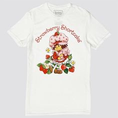 Men's Strawberry Shortcake Short Sleeve Graphic T-Shirt - White S Cotton Short Sleeve T-shirt With Strawberry Print, Cotton T-shirt With Strawberry Print, White Relaxed Fit T-shirt With Strawberry Print, Sweet Summer T-shirt With Crew Neck, Sweet Strawberry Print Crew Neck T-shirt, White T-shirt With Strawberry Print For Spring, Vintage Strawberry Print Short Sleeve T-shirt, Sweet Style Short Sleeve Cotton T-shirt, Sweet Cotton T-shirt With Short Sleeves