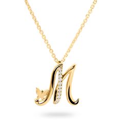 The “Letter M” pendant necklace features a delicate butterfly and lab-grown diamonds set in white or yellow gold. Available in 10K or 14K white or yellow gold Available chain lengths: 16 and 18 inches Set with round lab-grown diamonds, .055 ctw Attention to quality and detail is paramount to Ivy Jewelry Made in New York City Inspiration Timeless. Sentimental. Elegant. The designer added a delicate butterfly to each letter in the series to symbolize a “beautiful soul.” Whether your initial remind Letter M Jewelry, M Gold Necklace, Letter M Pendant, M Pendant Letter, Letter M Necklace, Ivy Jewelry, Jewelry Brand Logo, Gold Letter Pendants, City Inspiration