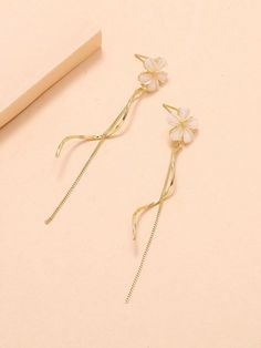 Flower Decor Chain Earrings Flower Chain, Chain Drop Earrings, Flower Decor, Chain Earrings, Flower Decorations, New Arrival, Women Fashion, Cross Necklace, Arrow Necklace