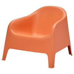 an orange children's plastic chair on a white background