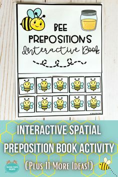 bee prepositions interactive book for children to practice their writing and spelling skills with bees