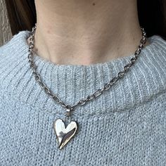 "Big Artsy Heart Necklace ✨✨ Fully stainless steel & tarnish proof! (18k gold plated/stainless steel)  pendant is 1.1\" long  choose desired color and length at checkout  Handmade with love!" Metal Heart Necklace With Chunky Chain, Chunky Metal Heart Pendant Necklace, Chunky Metal Necklace With Heart Pendant, Chunky Heart-shaped Gold Jewelry, Chunky Heart Shaped Gold Jewelry, Gold Chunky Heart-shaped Jewelry, Silver Cable Chain Jewelry For Valentine's Day, Chunky Heart-shaped Gold Necklace, Chunky Chain Necklace For Valentine's Day Gift