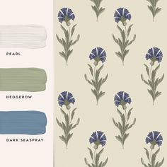 blue flowers and green leaves on a cream background with the words dear, medegrow, dark seaspray